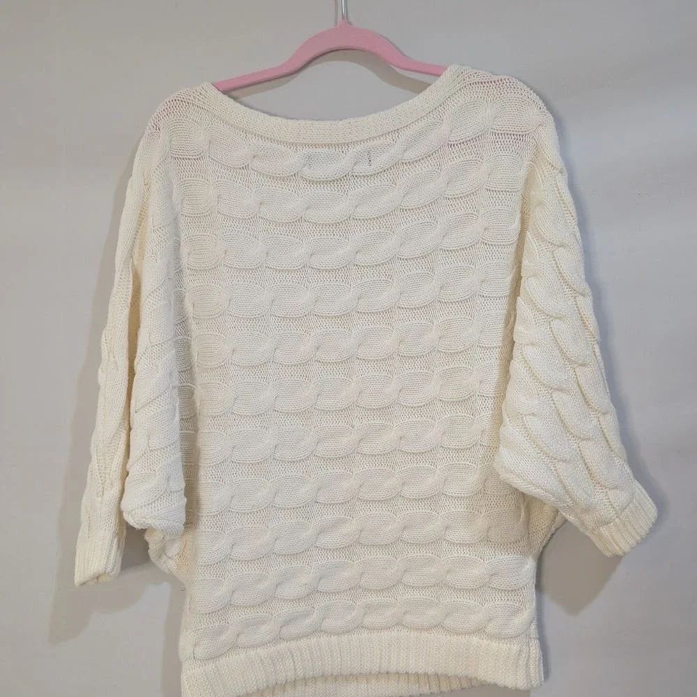 YOINS‎ Cream Cable Knit Sweater Dolman Sleeve L Quiet Luxury Coastal Grandma